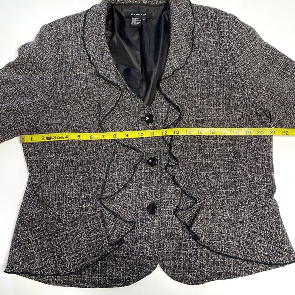 Sandro Sportswear Gray Ruffle Front Blazer Jacket - Picture 4 of 6